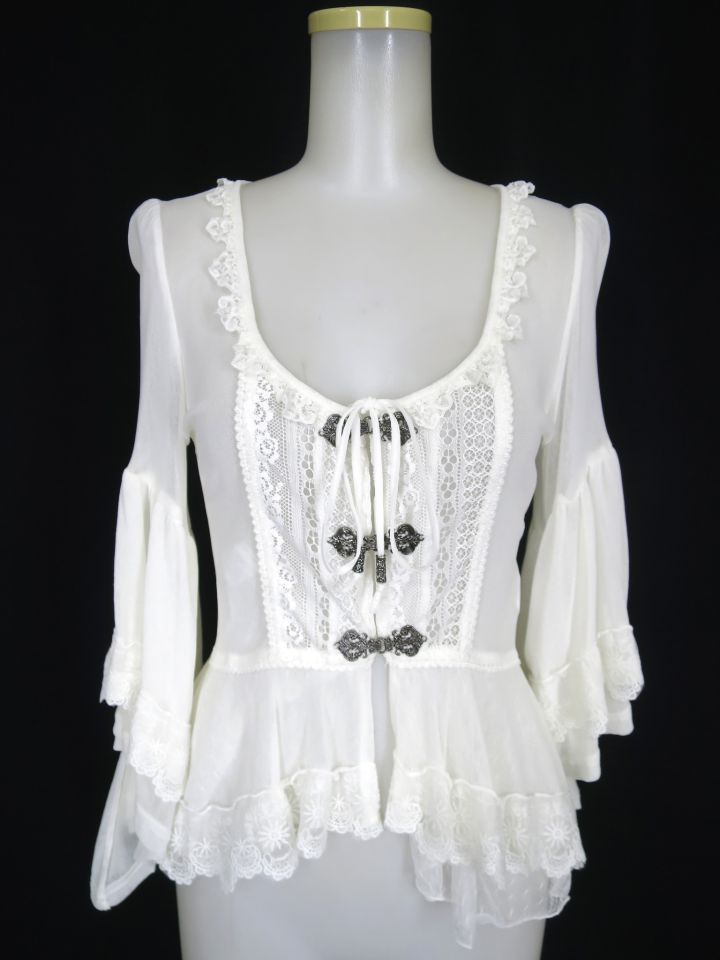 OZZ ONESTE フレア袖メッシュチュール×レースカーディガン