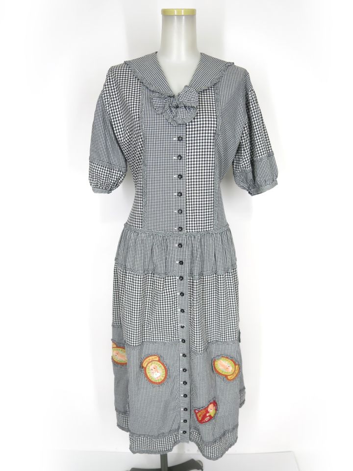 PINK HOUSE キューピーワッペン付きギンガムチェックワンピース