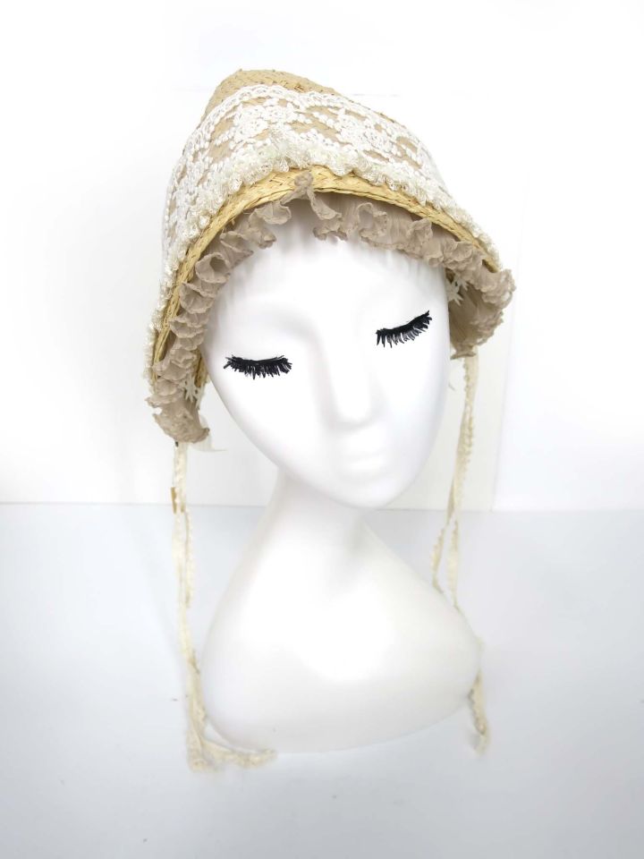 corgi-corgi レース付きストローボンネット